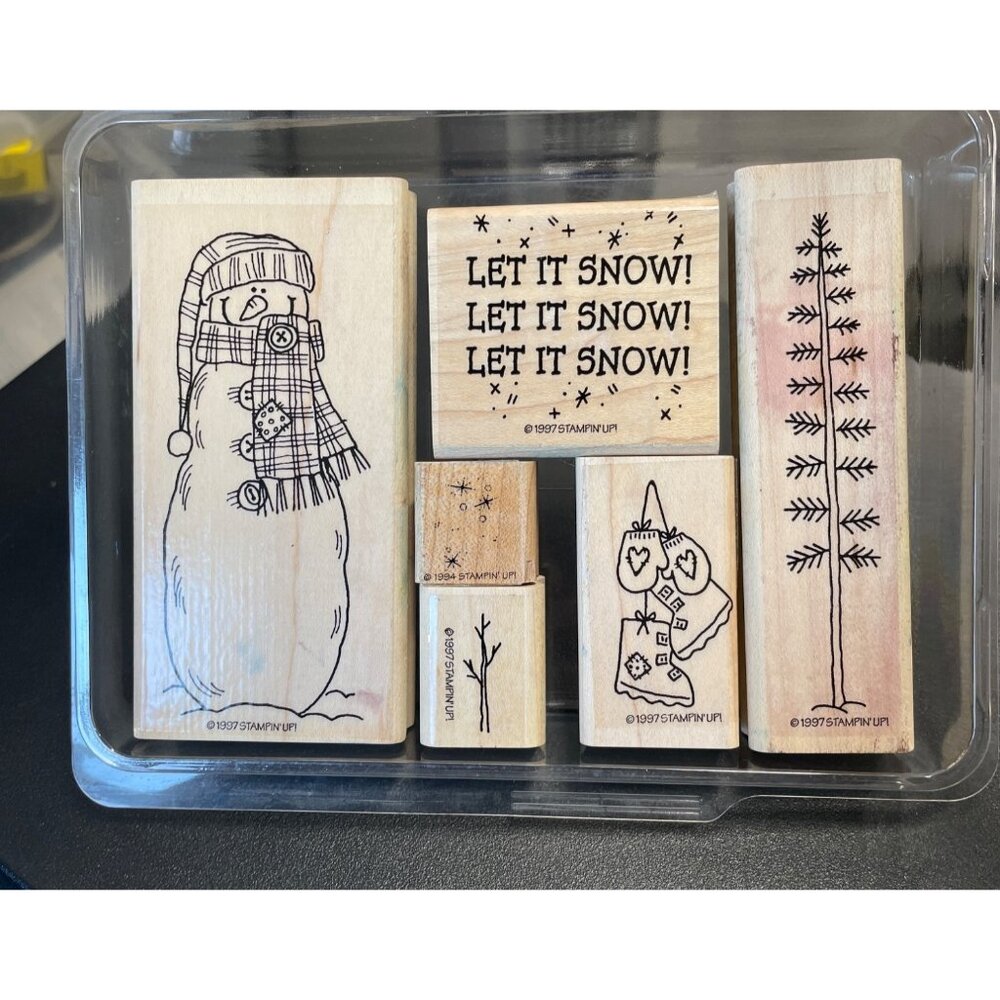 Stampin‎ Up Mounted Rubber Stamp Let it Snow Winter Snowman Tree